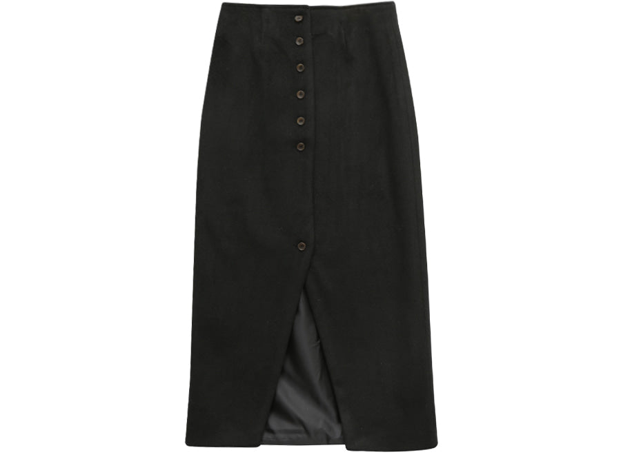 Buttoned Front Slit Skirt