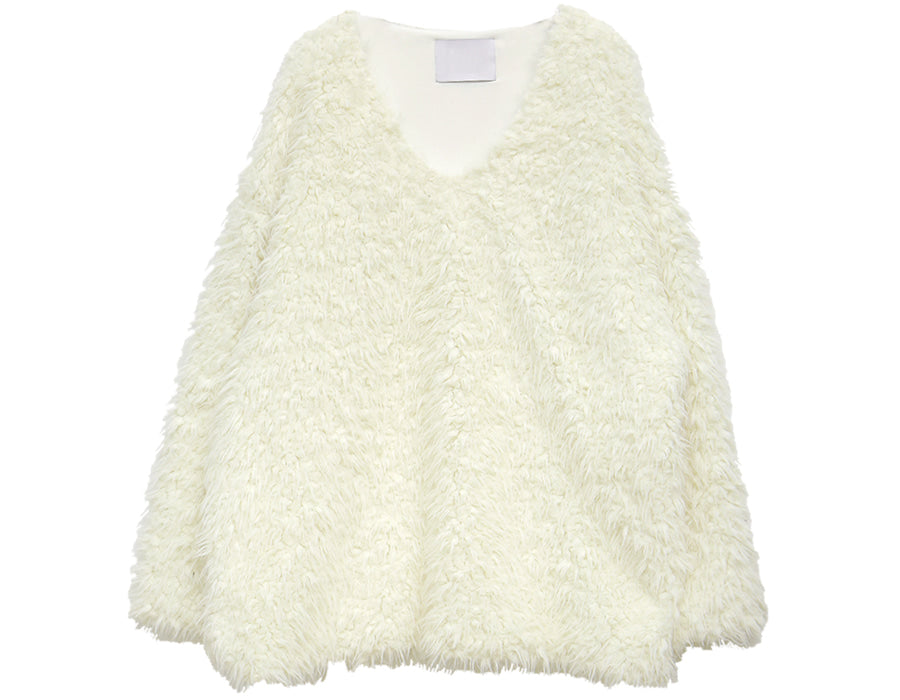 V-Neck Faux Fur Knit Top