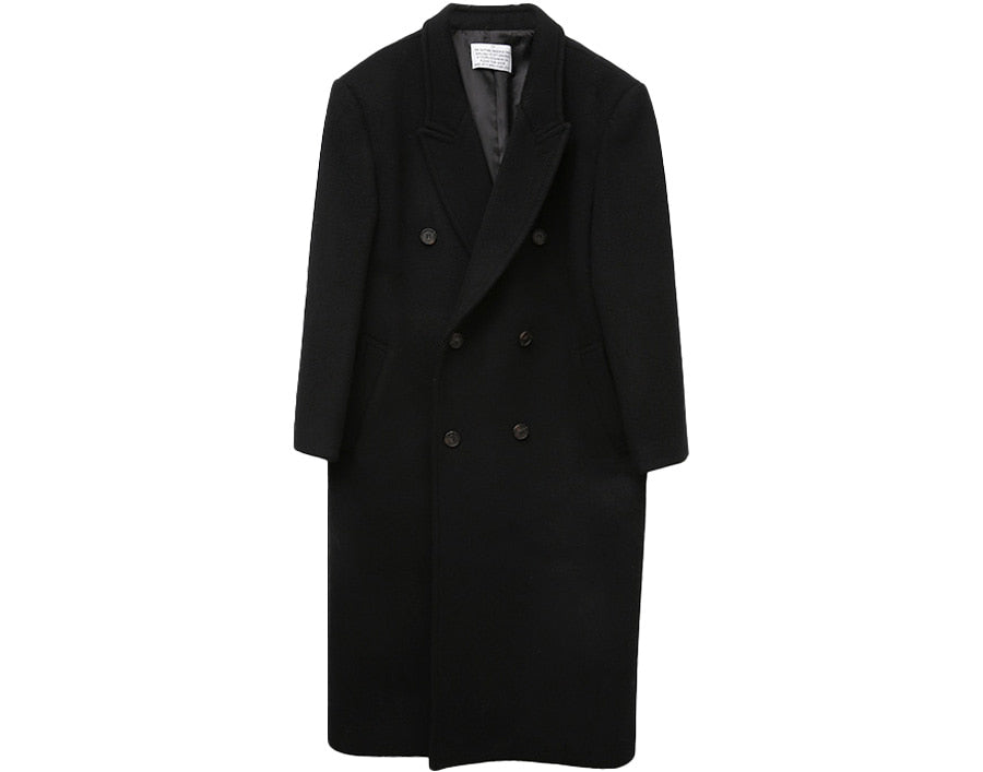 Double-Breasted Notch Lapel Long Coat