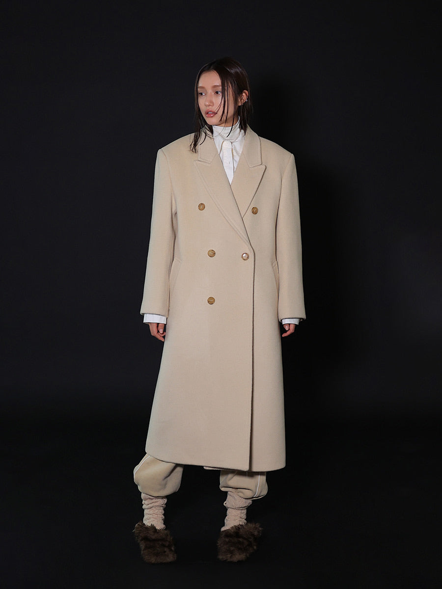 Double-Breasted Notch Lapel Long Coat